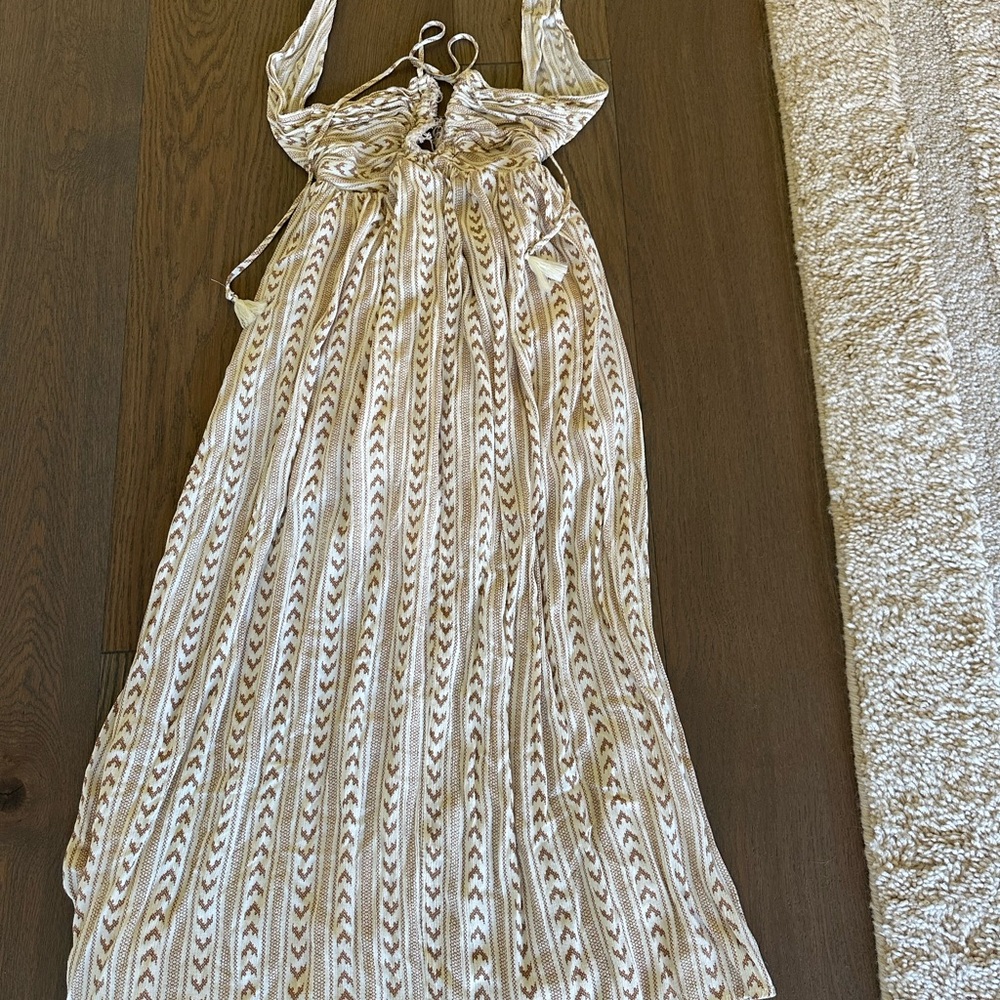 Promesa Cream and Brown Striped Maxi Dress